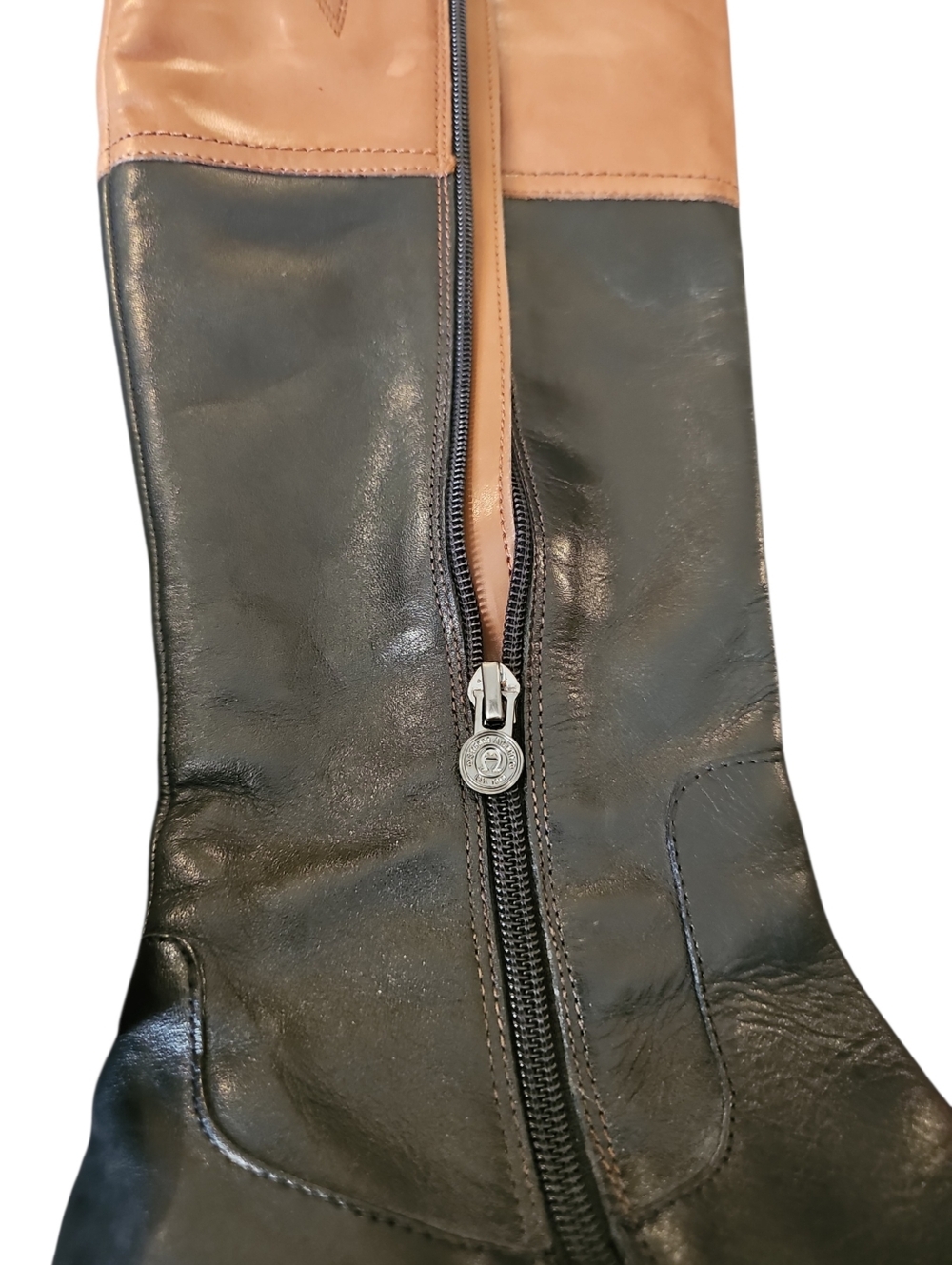 Eitienne Aigner Chastity Two Tone Leather Riding Boots Brown Black Sz 9 - Picture 3 of 8